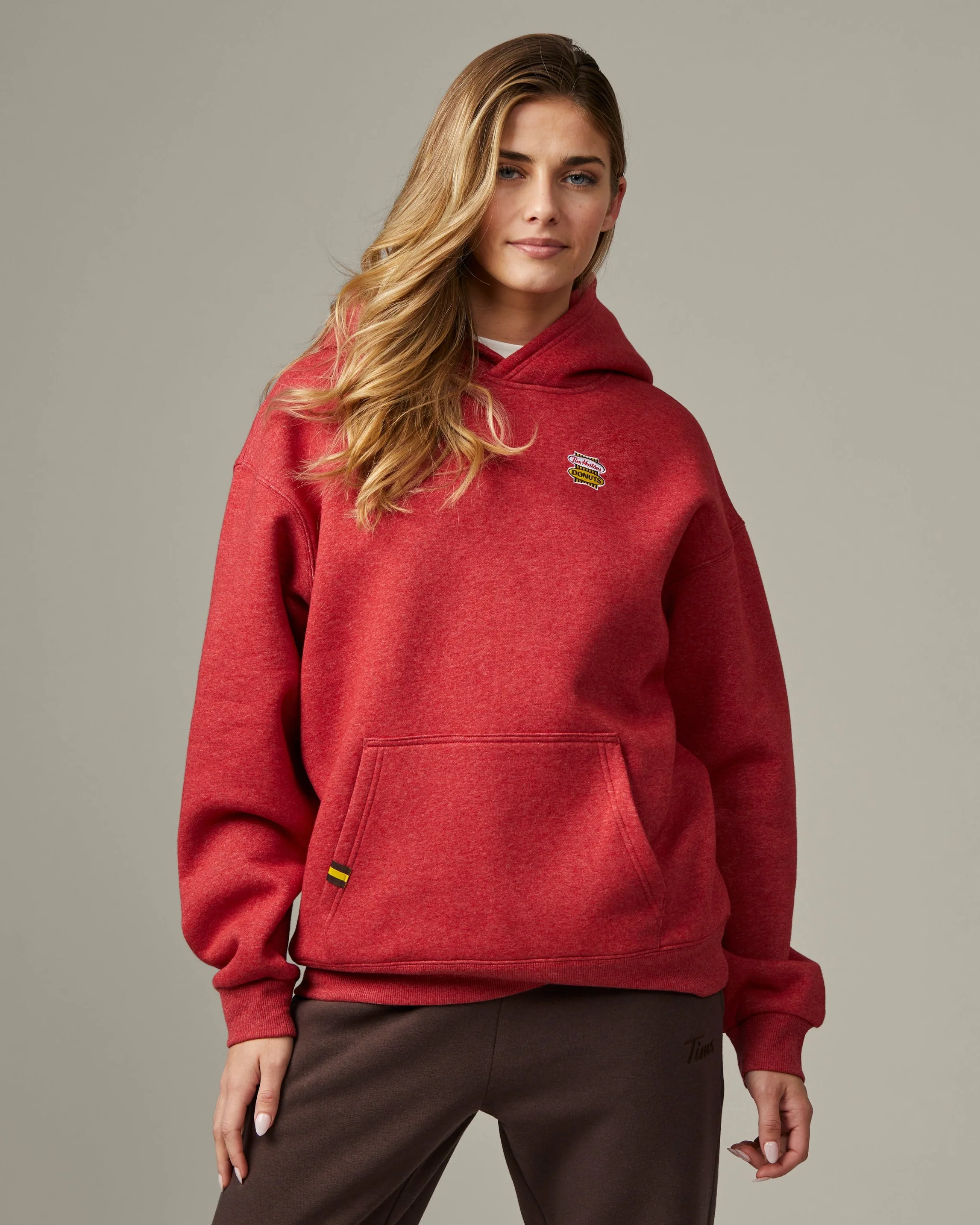 Retro Logo Unisex Hoodie - Red Marl - Image 4