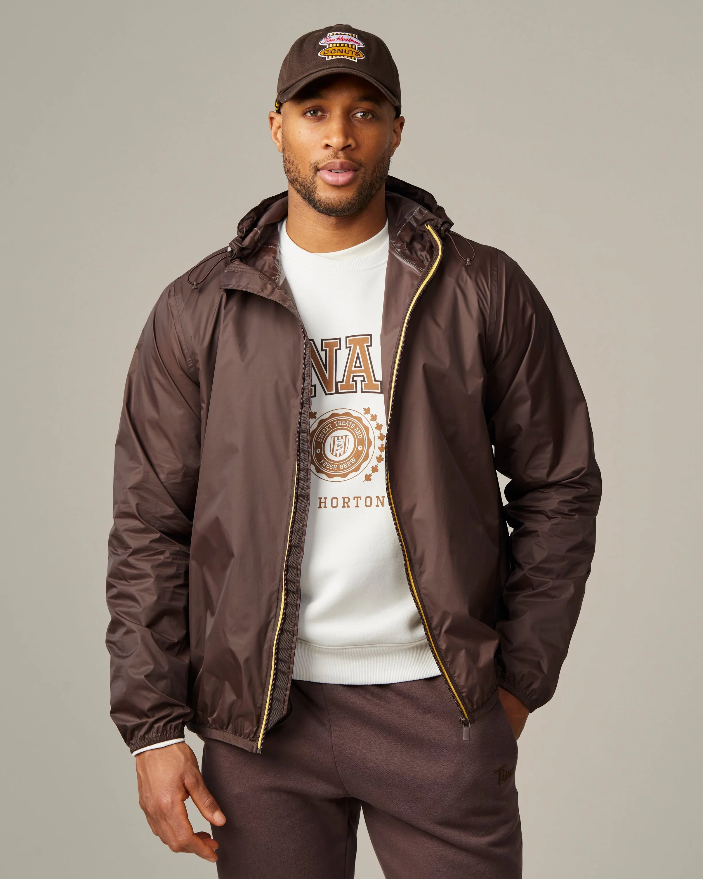 Retro Logo Unisex Packable Jacket - Espresso